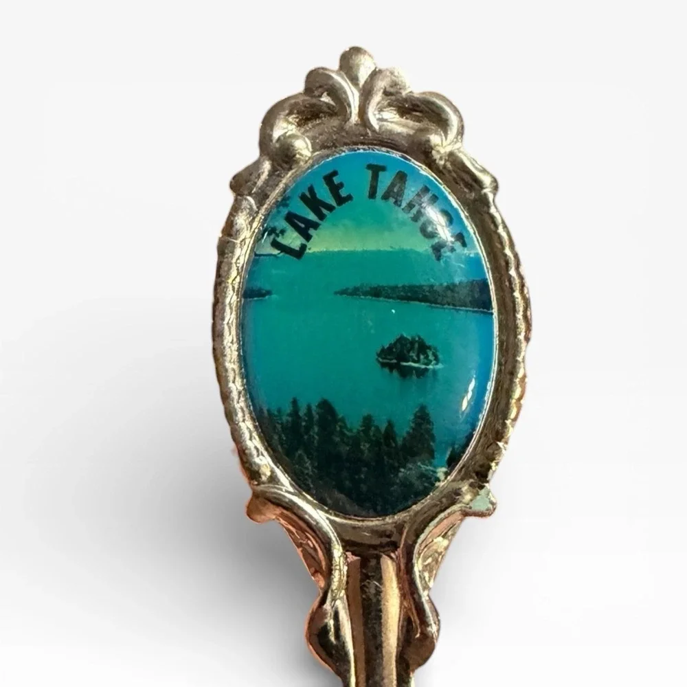 Vintage‎ Lake Tahoe Souvenir Spoon Enameled Scenic Top Map Scalloped Bowl USA